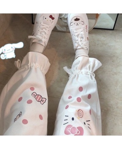 White Cartoon Pants Fashion Girl Harajuku Cute Anime Pants Female Student Casual Funny Straight Summer Kawaii High Street Pan...