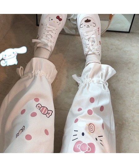 White Cartoon Pants Fashion Girl Harajuku Cute Anime Pants Female Student Casual Funny Straight Summer Kawaii High Street Pan...