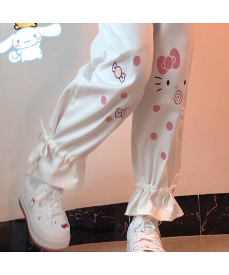 White Cartoon Pants Fashion Girl Harajuku Cute Anime Pants Female Student Casual Funny Straight Summer Kawaii High Street Pan...