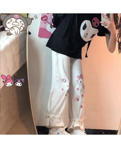 White Cartoon Pants Fashion Girl Harajuku Cute Anime Pants Female Student Casual Funny Straight Summer Kawaii High Street Pan...