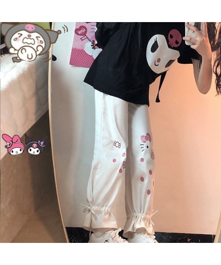 White Cartoon Pants Fashion Girl Harajuku Cute Anime Pants Female Student Casual Funny Straight Summer Kawaii High Street Pan...