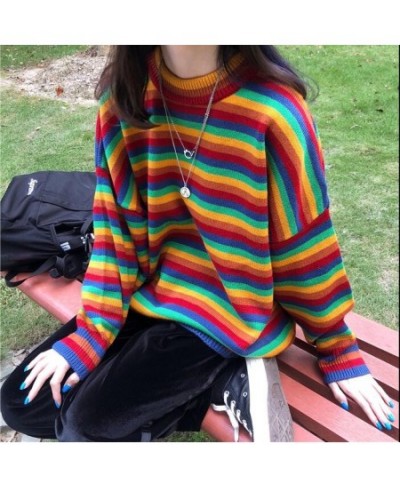 Female Korean Harajuku Hong Kong-flavored Loose Striped Sweater Women's Sweaters Japanese Kawaii Ulzzang Clothing For Women $...