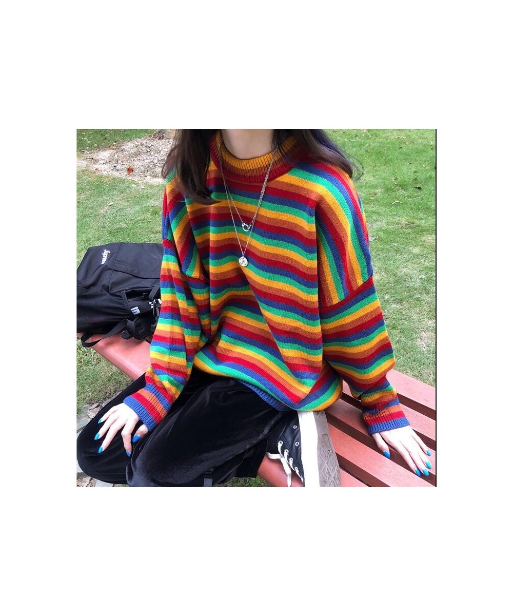 Female Korean Harajuku Hong Kong-flavored Loose Striped Sweater Women's Sweaters Japanese Kawaii Ulzzang Clothing For Women $...