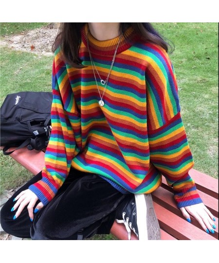 Female Korean Harajuku Hong Kong-flavored Loose Striped Sweater Women's Sweaters Japanese Kawaii Ulzzang Clothing For Women $...