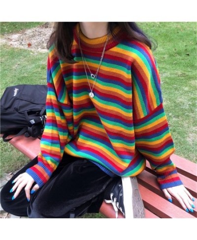 Female Korean Harajuku Hong Kong-flavored Loose Striped Sweater Women's Sweaters Japanese Kawaii Ulzzang Clothing For Women $...