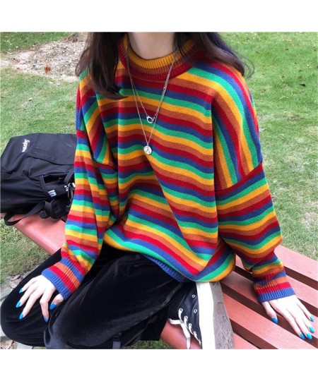 Female Korean Harajuku Hong Kong-flavored Loose Striped Sweater Women's Sweaters Japanese Kawaii Ulzzang Clothing For Women $...