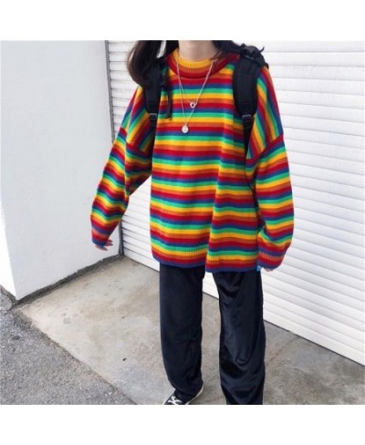 Female Korean Harajuku Hong Kong-flavored Loose Striped Sweater Women's Sweaters Japanese Kawaii Ulzzang Clothing For Women $...