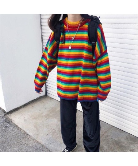 Female Korean Harajuku Hong Kong-flavored Loose Striped Sweater Women's Sweaters Japanese Kawaii Ulzzang Clothing For Women $...