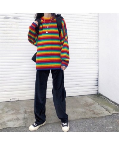 Female Korean Harajuku Hong Kong-flavored Loose Striped Sweater Women's Sweaters Japanese Kawaii Ulzzang Clothing For Women $...