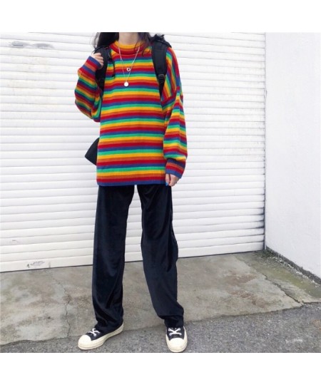 Female Korean Harajuku Hong Kong-flavored Loose Striped Sweater Women's Sweaters Japanese Kawaii Ulzzang Clothing For Women $...