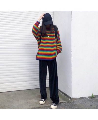 Female Korean Harajuku Hong Kong-flavored Loose Striped Sweater Women's Sweaters Japanese Kawaii Ulzzang Clothing For Women $...