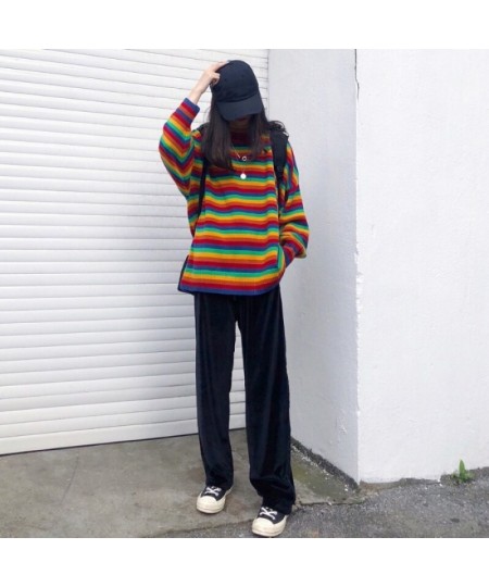 Female Korean Harajuku Hong Kong-flavored Loose Striped Sweater Women's Sweaters Japanese Kawaii Ulzzang Clothing For Women $...