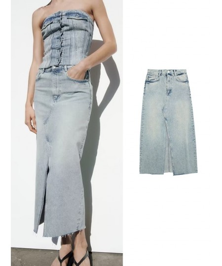 2023 New Women's Long Denim Skirt Summer Vintage High Wasit Jeans Skirt Female Straight Side Split A-line Pencil Skirts $56.9...