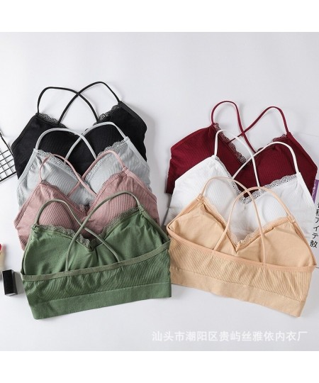 Fine Shoulder Strap Cross Beautiful Back Thread Wrap Bra Bra Bra Lace Anti Light Backing No Steel Ring Sports Bra Female $13....