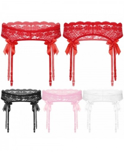 Gay Mens Womens Sheer Lace Suspenders Sissy Lingerie Sleepwear Bowknot Elastic Waistband Garter Belt for Stockings $20.71 - U...