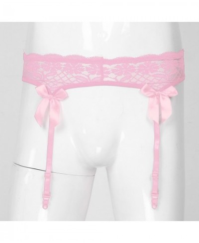 Gay Mens Womens Sheer Lace Suspenders Sissy Lingerie Sleepwear Bowknot Elastic Waistband Garter Belt for Stockings $20.71 - U...