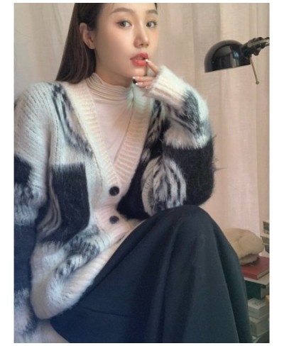 Lazy Style Long Sleeve Sweater Autumn V-neck Long Cardigan Coat Casual Printing Design Y2k Fashion Winter Clothes Women $58.0...