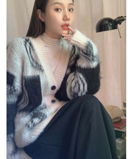 Lazy Style Long Sleeve Sweater Autumn V-neck Long Cardigan Coat Casual Printing Design Y2k Fashion Winter Clothes Women $58.0...