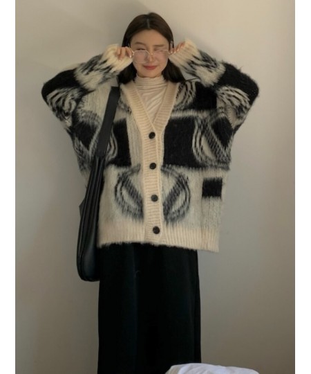 Lazy Style Long Sleeve Sweater Autumn V-neck Long Cardigan Coat Casual Printing Design Y2k Fashion Winter Clothes Women $58.0...