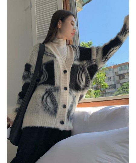 Lazy Style Long Sleeve Sweater Autumn V-neck Long Cardigan Coat Casual Printing Design Y2k Fashion Winter Clothes Women $58.0...