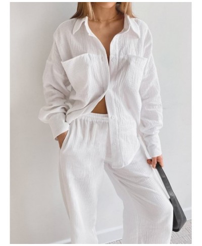 White Pajamas For Women Cotton Long Sleeve 2 Piece Sets Nightwear Female Casual Trouser Suits Solid 2022 Autumn Sleepwear $53...