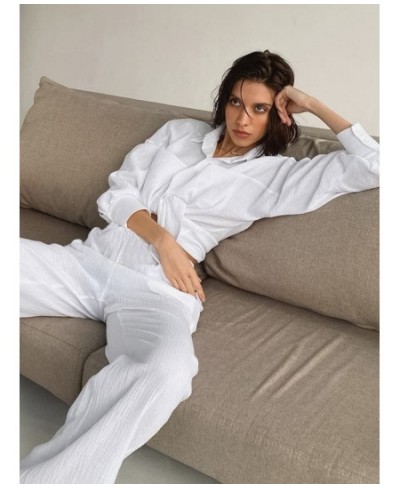 White Pajamas For Women Cotton Long Sleeve 2 Piece Sets Nightwear Female Casual Trouser Suits Solid 2022 Autumn Sleepwear $53...