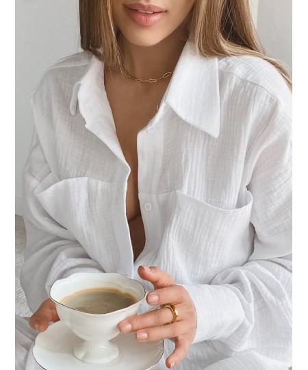 White Pajamas For Women Cotton Long Sleeve 2 Piece Sets Nightwear Female Casual Trouser Suits Solid 2022 Autumn Sleepwear $53...