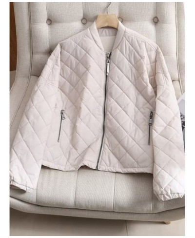 New 2023 Women Oversize Quilted Bomber Jacket Coat Vintage Beige Long Sleeve Female Zipper Loose Outerwear $68.05 - Jackets &...