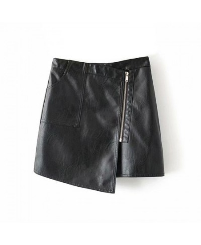 Pu Leather Asymmetrical Women Solid Skirt 2023 Ladies Zipper Mini Skirts Spring Summer Sexy Short Faux Leather Clothing $68.2...