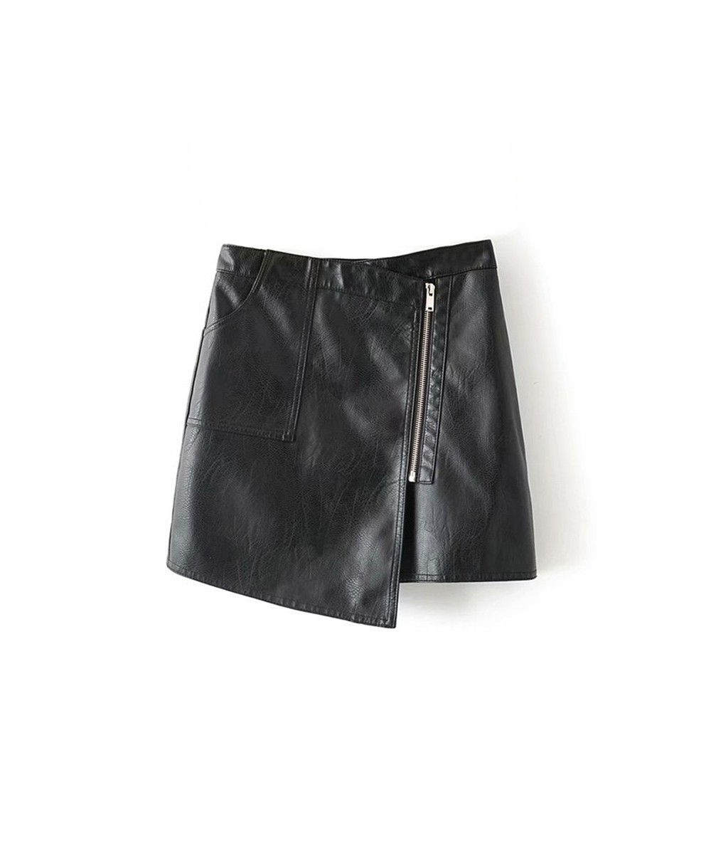 Pu Leather Asymmetrical Women Solid Skirt 2023 Ladies Zipper Mini Skirts Spring Summer Sexy Short Faux Leather Clothing $68.2...