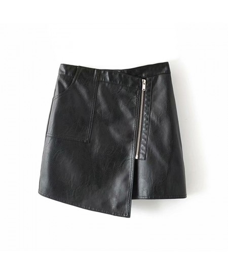 Pu Leather Asymmetrical Women Solid Skirt 2023 Ladies Zipper Mini Skirts Spring Summer Sexy Short Faux Leather Clothing $68.2...