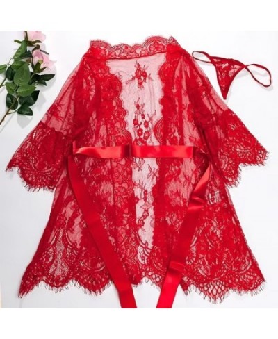 Sexy Plus Size Lingerie Nightgown See Through Mini Lace Robe Skirt Floral Long Sleeve Wedding Bathrobe Nightdress Set $31.42 ...