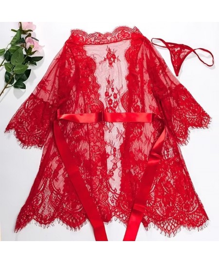 Sexy Plus Size Lingerie Nightgown See Through Mini Lace Robe Skirt Floral Long Sleeve Wedding Bathrobe Nightdress Set $31.42 ...