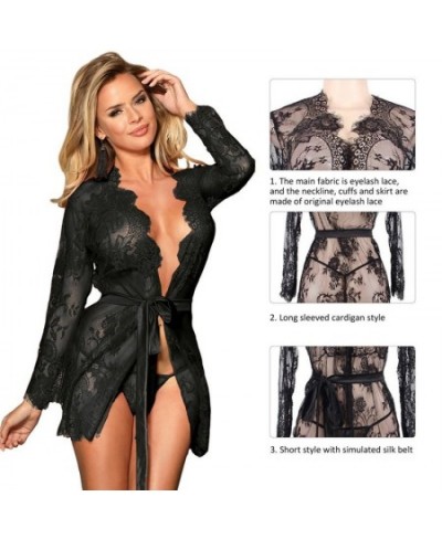 Sexy Plus Size Lingerie Nightgown See Through Mini Lace Robe Skirt Floral Long Sleeve Wedding Bathrobe Nightdress Set $31.42 ...