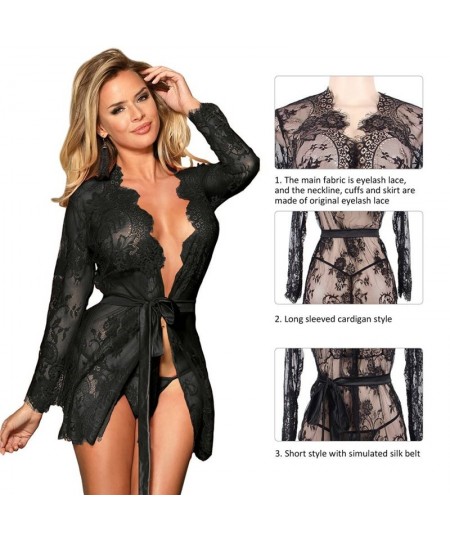 Sexy Plus Size Lingerie Nightgown See Through Mini Lace Robe Skirt Floral Long Sleeve Wedding Bathrobe Nightdress Set $31.42 ...