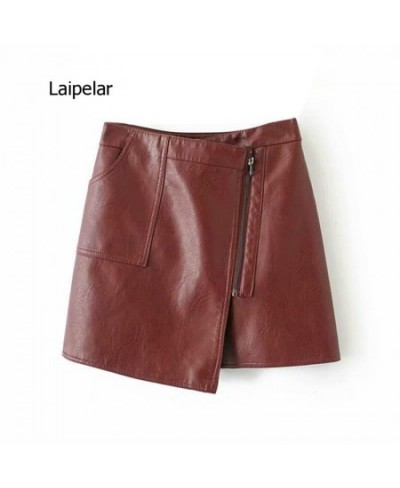 Pu Leather Asymmetrical Women Solid Skirt 2023 Ladies Zipper Mini Skirts Spring Summer Sexy Short Faux Leather Clothing $68.2...