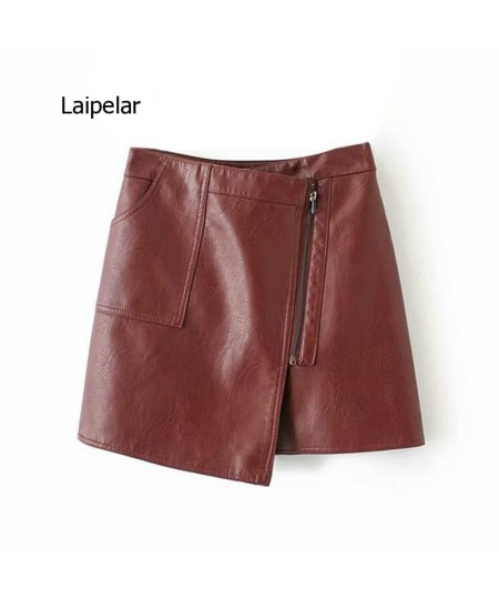 Pu Leather Asymmetrical Women Solid Skirt 2023 Ladies Zipper Mini Skirts Spring Summer Sexy Short Faux Leather Clothing $68.2...