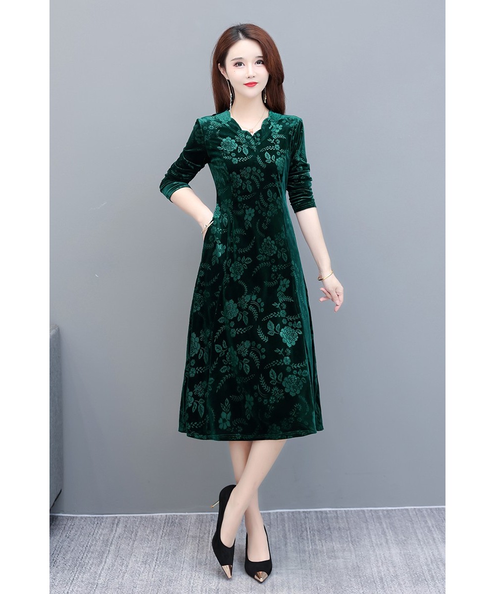 large Size autumn mother gold velvet dress new temperament long-sleeved elderly women Three-dimensional printing dress $49.80...