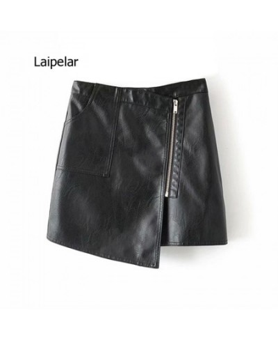 Pu Leather Asymmetrical Women Solid Skirt 2023 Ladies Zipper Mini Skirts Spring Summer Sexy Short Faux Leather Clothing $68.2...