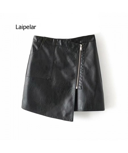 Pu Leather Asymmetrical Women Solid Skirt 2023 Ladies Zipper Mini Skirts Spring Summer Sexy Short Faux Leather Clothing $68.2...