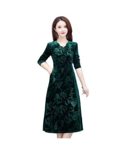 large Size autumn mother gold velvet dress new temperament long-sleeved elderly women Three-dimensional printing dress $49.80...