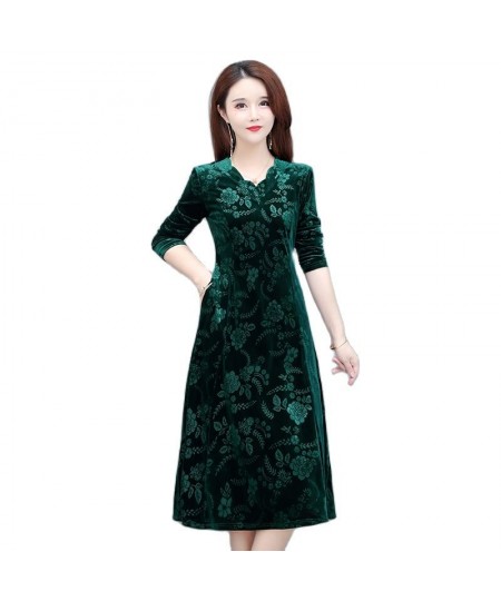 large Size autumn mother gold velvet dress new temperament long-sleeved elderly women Three-dimensional printing dress $49.80...