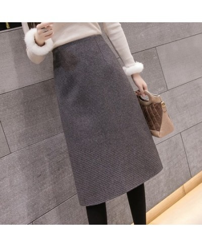 Fall Winter Warm Wool Houndstooth High Waist Pencil Midi Skirt Slim Knee Length Back Split Work Skirt Plus Size S- XXL $36.04...