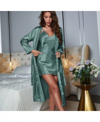 Mid Length Bathrobe With Night Dress For Women Summer Autumn Nightgown Silk Satin Pajamas Set Night wear Sleepwear Dress $37....