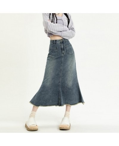 Nostalgic Blue Denim Skirt Women's Slim Wrap Hip Skirt 2023 Spring Summer Fashion New Style High Waist Versatile Fishtail Ski...