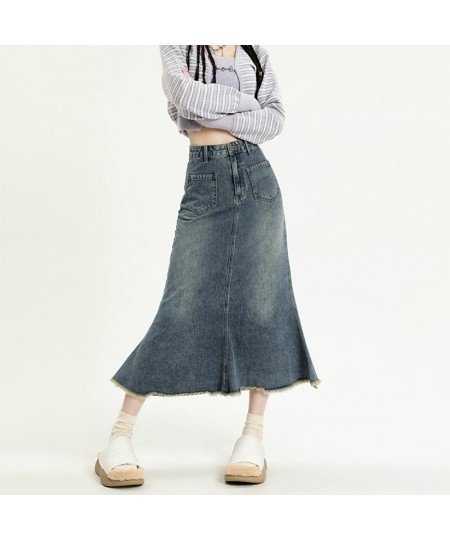 Nostalgic Blue Denim Skirt Women's Slim Wrap Hip Skirt 2023 Spring Summer Fashion New Style High Waist Versatile Fishtail Ski...