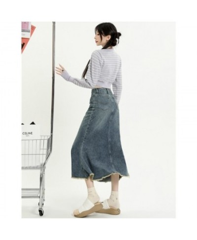 Nostalgic Blue Denim Skirt Women's Slim Wrap Hip Skirt 2023 Spring Summer Fashion New Style High Waist Versatile Fishtail Ski...