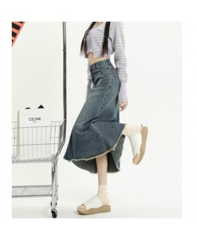 Nostalgic Blue Denim Skirt Women's Slim Wrap Hip Skirt 2023 Spring Summer Fashion New Style High Waist Versatile Fishtail Ski...