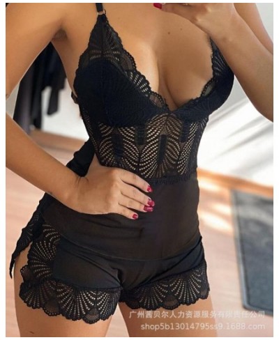 Women Pajama Suit Lace Sexy Black Spaghetti Strap Lingerie Gauze Pyjamas Sleep Shorts Set Sleepwear 2 Pieces New $27.92 - Sle...