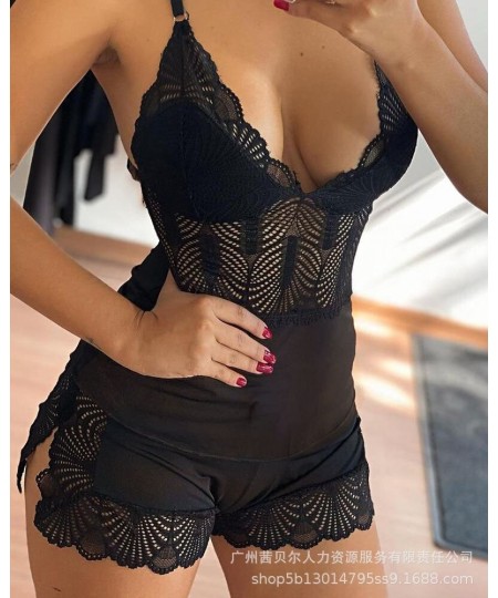 Women Pajama Suit Lace Sexy Black Spaghetti Strap Lingerie Gauze Pyjamas Sleep Shorts Set Sleepwear 2 Pieces New $27.92 - Sle...